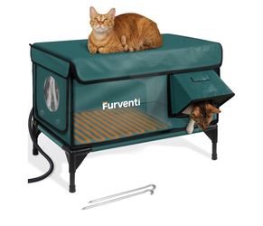 Outdoor Heated Cat House in Winter,Extremely Insulated & Weatherproof,Elevated Feral Cat Shelter with Waterproof Eaves & Escape Door for Outside Stray