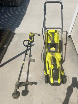 Ryobi corded lawn mower and string trimmer