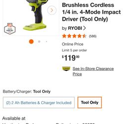 ONE+ HP 18V Brushless Cordless 1/4 in. 4-Mode Impact Driver