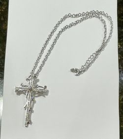 Shiny gems rhinestones embellished Christian cross religious necklace approx 12” long