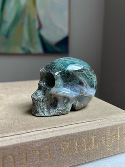 Moss Agate Skull Carving ( firm on price )