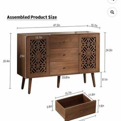 48"Credenzas & Sideboards with 2 Doors & 3Drawers, TV Cabinet Storage Cabinet, Brown. yJJ230093