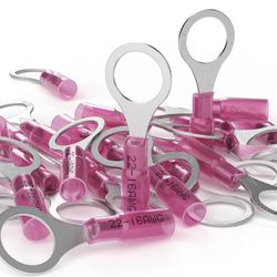  22-16 AWG - 3/8" Heat Shrink Ring Terminals Tinned-Copper Marine Grade Waterproof Heat Shrink Wire Connectors Red 60pcs