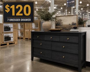 7 Drawer Dresser for Bedroom, 47" Farmhouse Wood Chest of Drawers with Accent Beveled Panels