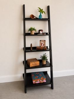Modern Black Ladder Bookshelf | 6’ Tall | Display Shelf | Bookcase