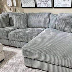 NEW STYLE BRAND NEW GREY CORDUROY SECTIONAL 