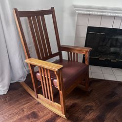 Solid Wood Rocking Chair, Leather Seat