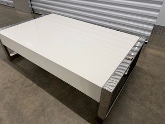 White Gloss Coffee Table with Chrome Frame with Drawers