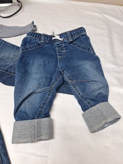 3 piece Baby Jeans and baby bodysuit long sleeve,stripes, 12 mo.