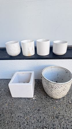 Lot Of 6 White Ceramic Pots 