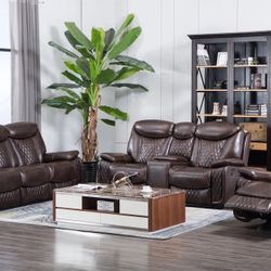 Chanel Brown 3-Piece Reclining Living Room Set /couches /Sofa and Loveseat 