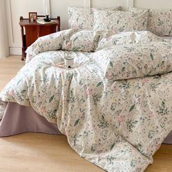Floral Duvet Cover Twin - 100% Cotton Bedding Sets 3 Piece,Girls Boys Cottagecore Bedding Comforter Cover Twin,Ultra Soft Garden Floral Duvet Cover Tw