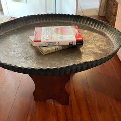 Antique Round Copper Tray - Ottoman Empire with stand coffee table