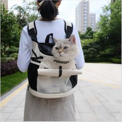 Backpack for Dog Accessories Small Dog cat go Out Bag Break Free Walk Dog Dirty pet Backpack Car Bag (Beige, Small)