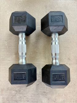 15 lb Rubber Hex Dumbbells – Pair (30 lbs Total)