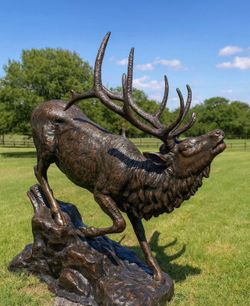 Aluminum Medium Elk Climbing Down Statue – Garden & Indoor/Outdoor Décor