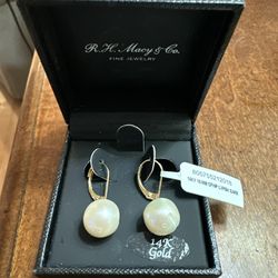 MACY'S 10mm Cultured Freshwater Pearl Drop Earring in 14K Gold
