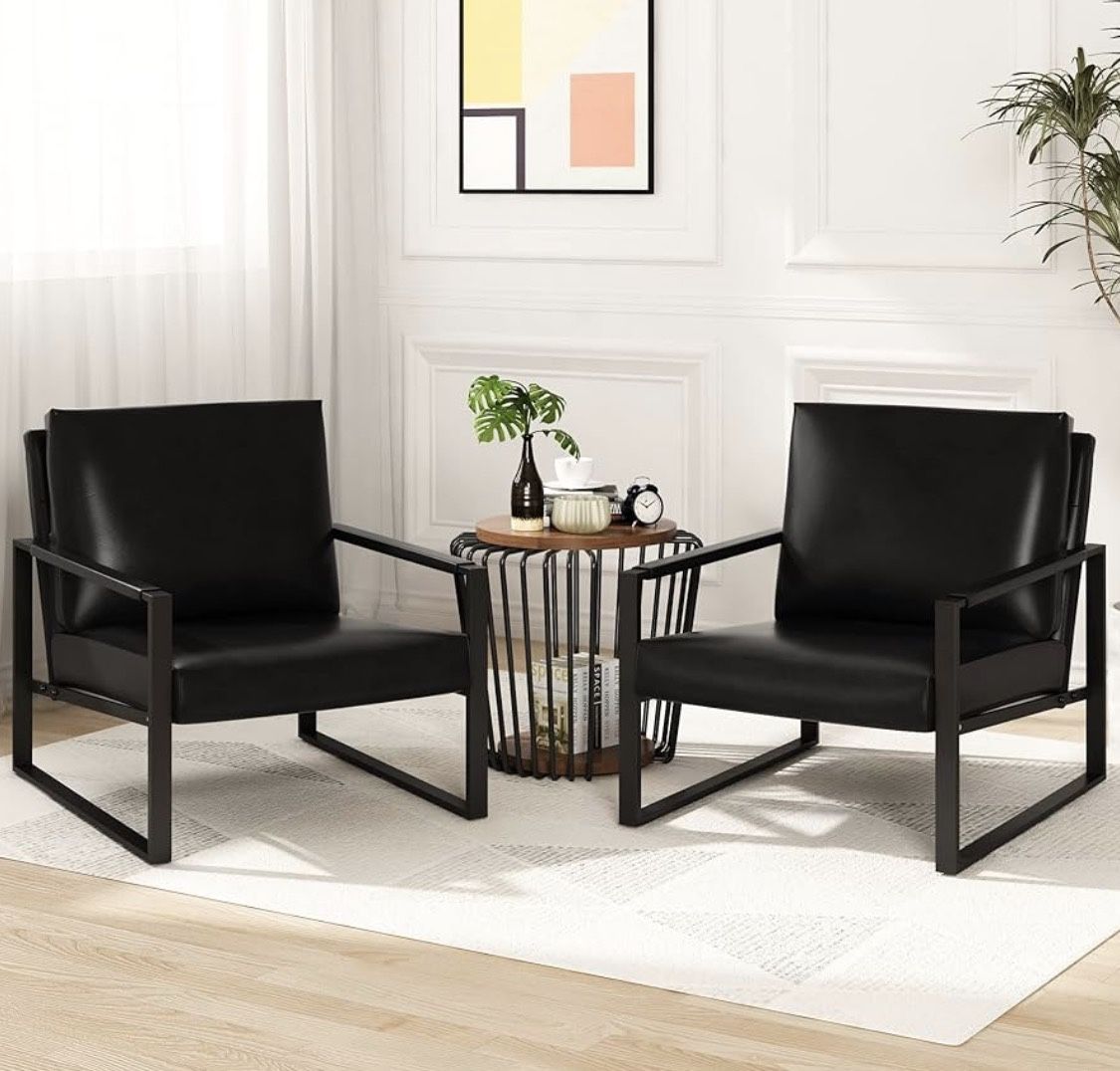 Set of 2 Black Sofa Chair with Extra-Thick Padded Backrest and Seat Cushion [NEW] **Assembly Req**