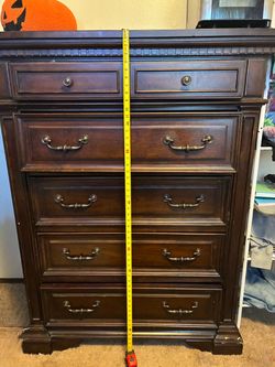 Dark Wood Tall Chest of Drawers