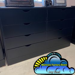 Fully Assembled 8 Drawer Black Wood Dresser 
