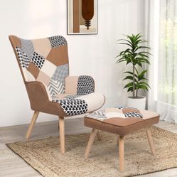 Living Room Accent Chair with Ottoman Set, Modern Reading Armchair, Comfy Chair with High Wingback,