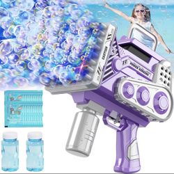 Bubble Machine Gun, 80 Holes Automatic Bubble Blaster Maker with Lights for Kids, Summer Outdoor Toys Gifts