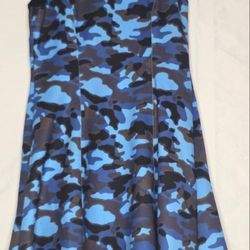 Hale Bob sleeveless A-line dress in blue camouflage print.