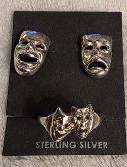 Sterling Silver Earrings In Ring Set Ring Size 8 And 1/2