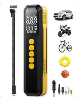 Tire Inflator Portable Air Compressor - 5X Faster 10000mAh Cordless Air Pump for Car Tires, Electric Bike Tire Pump with Digital Pressure Gauge, LED L