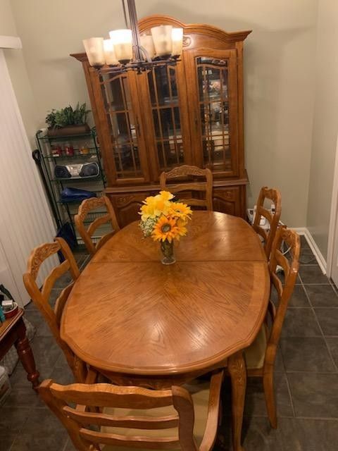 6 Chair Dinning Table, China Closet, Leaf