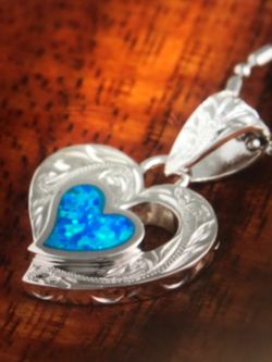 Silver 1 opal heart scroll pendant