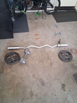 EZ Curl Bar with  10 lbs Weight Plates and 20 lbs  Dumbbell