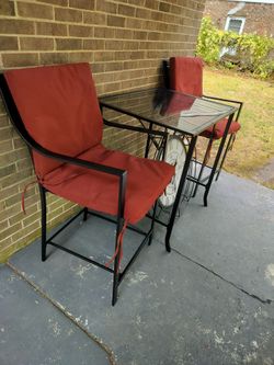 Black cat high patio chair set not perfect but nice comes with pillows