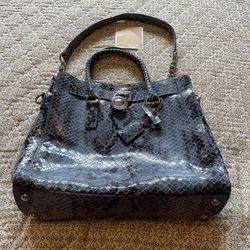 Michael Kors Hamilton Gray Leather Python Snakeskin Leather Shoulder Bag