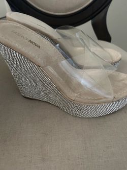 Fashion Nova Clear Strap Rhinestone Wedge Sandals