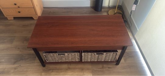 Coffee Table with Wicker Storage Baskets