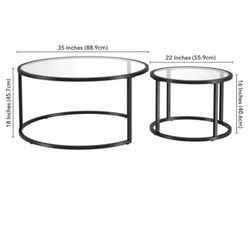 Watson Set Of 2 Glass And Steal Round Nested Coffee Tables 