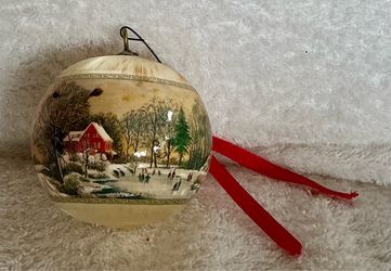Vintage Currier & Ives āEarly Winterā Satin Christmas Ornament