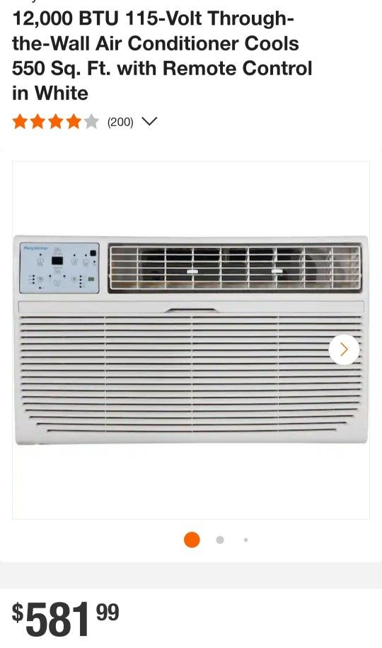 12,000 BTU 115-Volt Through-the-Wall Air Conditioner Cools 550 Sq. Ft. with Remote Control in White