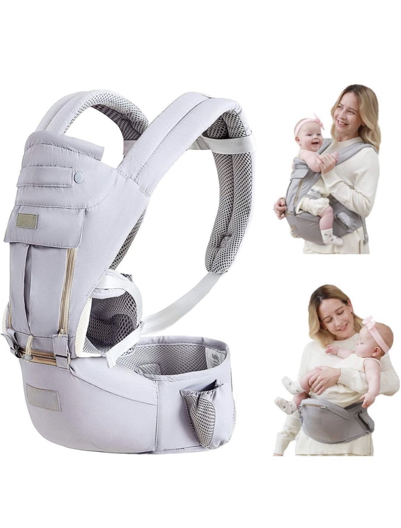 Baby Carrier with Hip Seat, Baby Carrier Newborn to Toddler, Baby Hip Seat Carrier for 7 -66lbs, All Seasons Baby Holder Carrier, All Position.(Light 