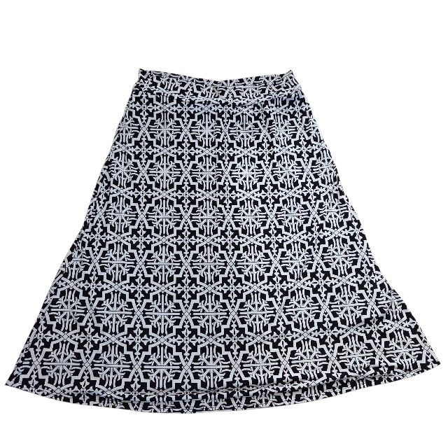 Lavish black/white print A-line midi lined skirt, M. EUC.