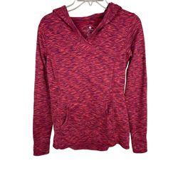 Tangerine Women's V-Neck Athletic Pullover Hoodie Fleece Pink Size S