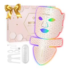 Red Light Therapy for Face and Neck, 7 Colors Led Light Therapy Silicone Facial Mask - Birthday, Christmas, Mothers Day, Valentines Day, Self Care Gif