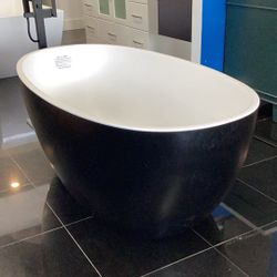 59” Bathroom Freestanding Bathtub In Matte Black Outside Matte White Inside New One Piece Acrylic Ready For Pick Up Today
