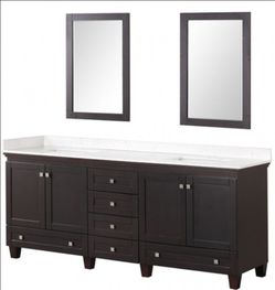 Brand New 80'Inch Espresso Bathroom Vanity w Stone Sink Countertop w Mirrors