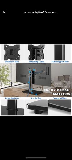 Rfiver UT2003 Universal Swivel Tabletop TV Stand—a compact pedestal-style TV base with a tempered glass bottom and swivel/height-adjustable mount NEW