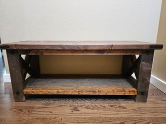 Rustic Wood X-Frame Bench with Metal Accents