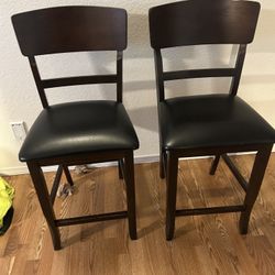 Wood Bar Stools Black Leather Cushions