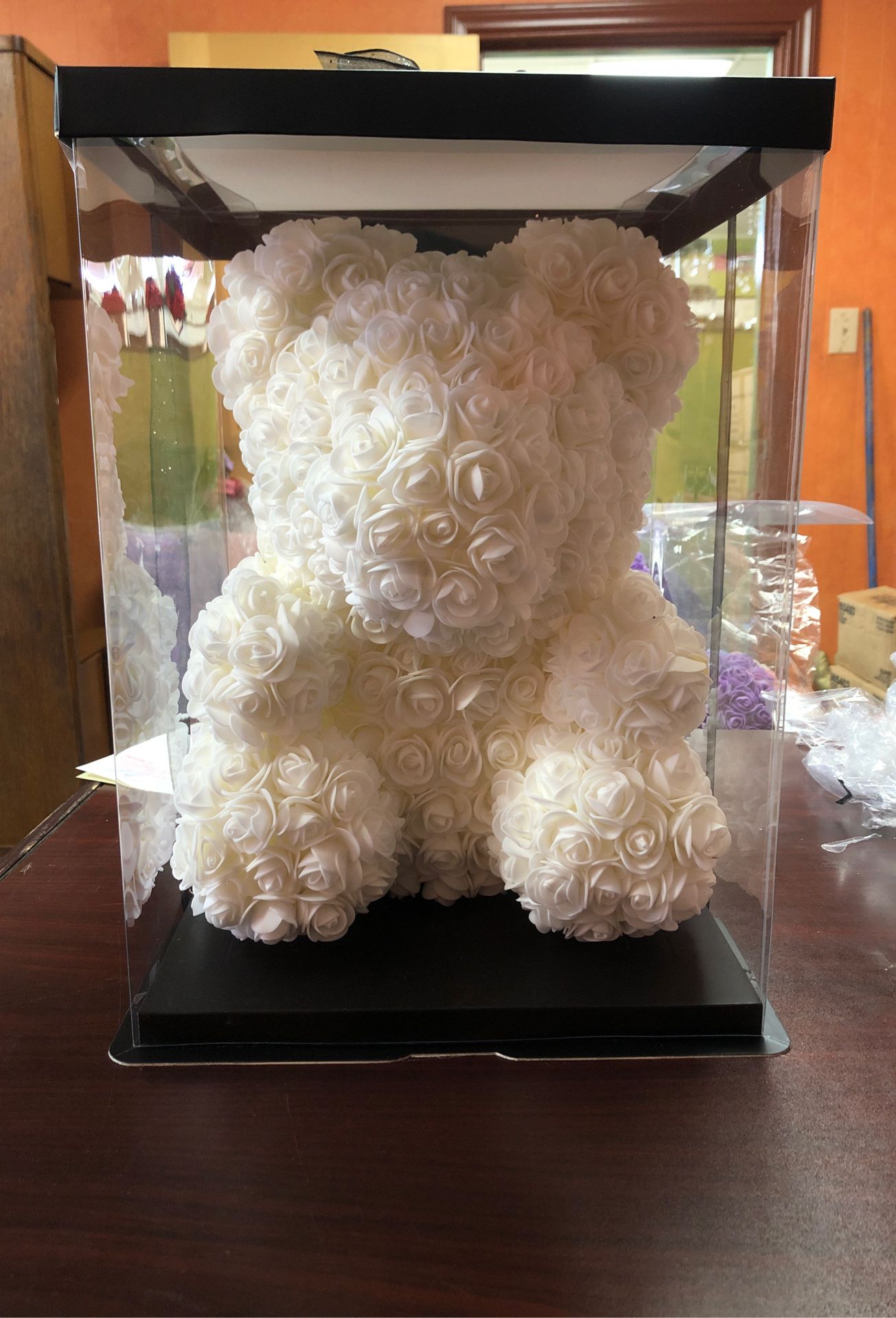 White rose teddy bear