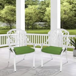 NEW SOCIALCOMFY 2 Piece White Outdoor Dining Chairs, Cast Aluminum Dining Chair Set